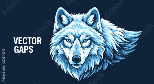 Tableau sur toile Fierce White Wolf Head Portrait, Pixel Art Style, Dark Blue Background