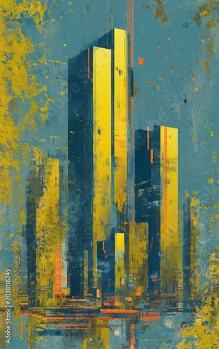 Abstract Colorful Skyscrapers in Urban Scene