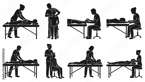 Bild auf Leinwand Physical therapy and body massage silhouettes vector set, professional chiroprac