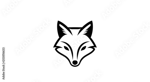 Minimalist black and white fox head logo, simple line art animal icon