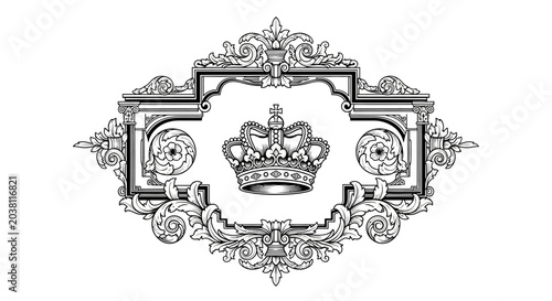 Ornate Royal Crown Emblem with Decorative Flourishes - Vintage Style