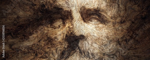 Abstract Wood Textured Face Illustration