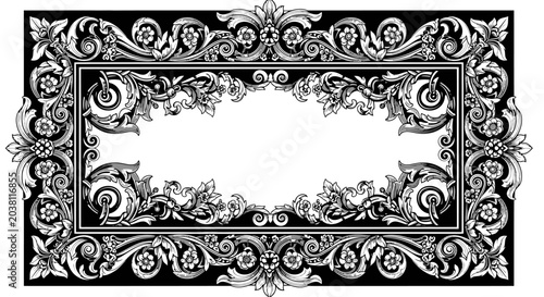 Ornate Vintage Flourish Frame Border - Black and White Decorative Element