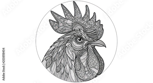 Detailed Black and White Rooster Illustration.