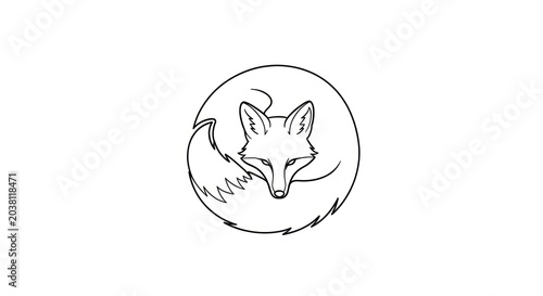 Simple Line Drawing of a Fox Head.