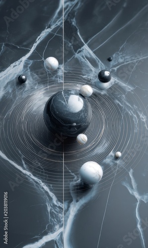 Abstract Space with Orbs on Marble Background