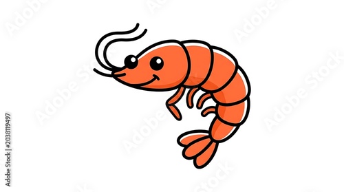 Cute cartoon orange shrimp isolated on white background.
