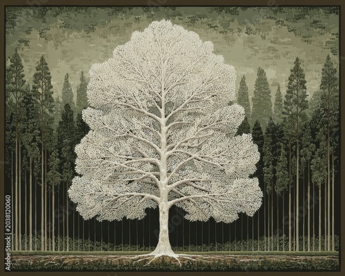 Majestic White Tree in Serene Forest
