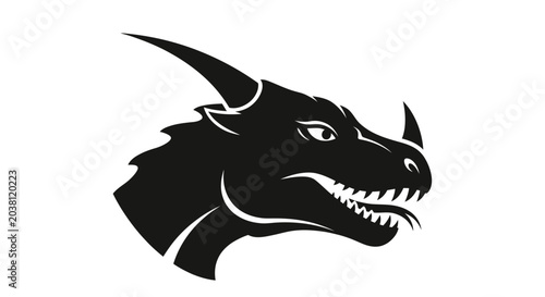 Obraz na plátně Black Dragon Head Silhouette, Mythical Creature, Fantasy Symbol