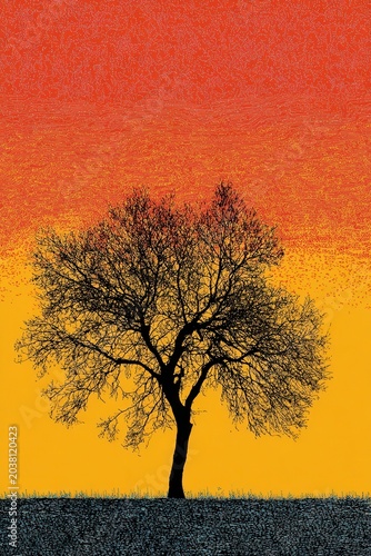 Silhouette of a Tree Against Sunset Sky