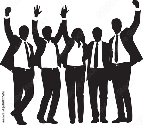 Business people, corporate team, silhouette icons, office workers, teamwork