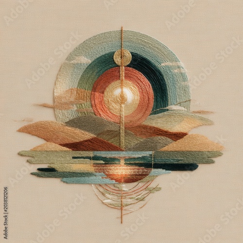 Elegant Embroidery Art with Sunrise Motif