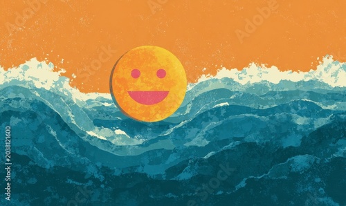 Cheerful Sun Smiling Over Ocean Waves