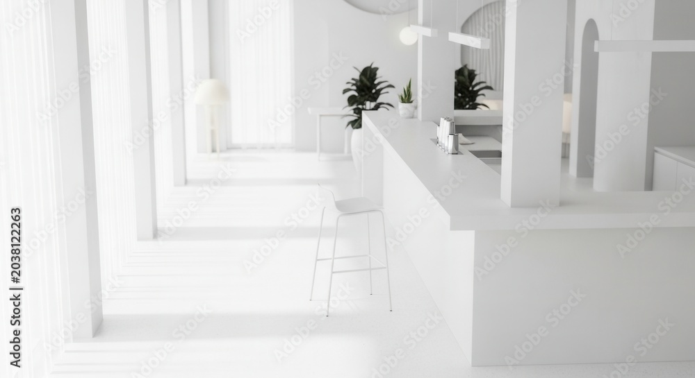 Fototapeta premium Minimalist modern interior design with white arches and clean architectural lines.