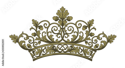 Fotografie Elegant Oak Leaf Crown with Acorns - Royal Emblem Design