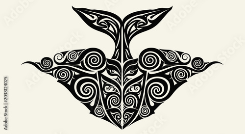 Canvastavla Maori Whale Tribal Tattoo Design, Orca Spirit Art, Polynesian Style