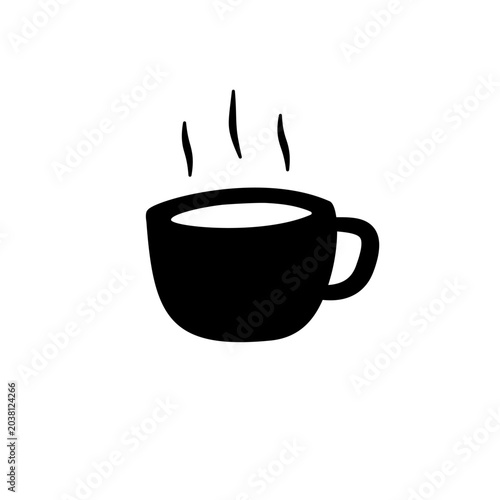 Coffee with vector filled icon, clip art, minimalist simple outline. Hot coffee. Hand drawing food illustration, vintage style illustration. Sticker, coffee shop	