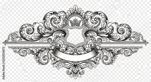 Billede på lærred Ornate Vintage Heraldic Emblem with Crown and Blank Banner