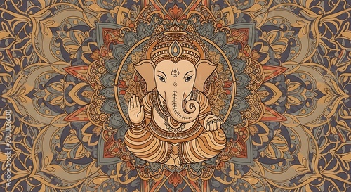 Intricate Ganesh Illustration Central Mandala Pattern