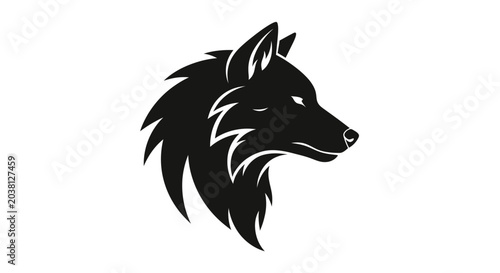 Foto Silhouette of a fierce wolf head, profile view, black on white background
