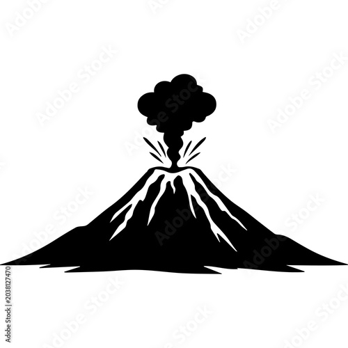 Photos Black silhouette of an erupting volcano with smoke