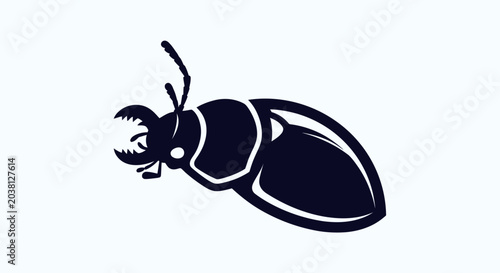 Tableau sur toile Stag Beetle Silhouette Icon, Dark Insect Symbol on White Background, Vector Art