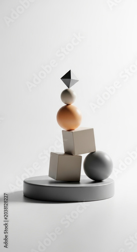 Stacked geometric shapes on a transparent background illustrating balance and design