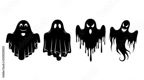 Photos Four Black Ghost Silhouettes, Halloween Characters with Different Expressions, I