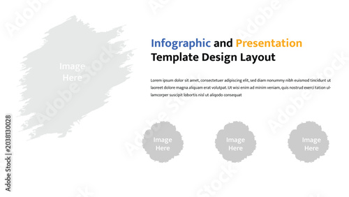 Simple infographic presentation template featuring large and small image placeholders with text area
