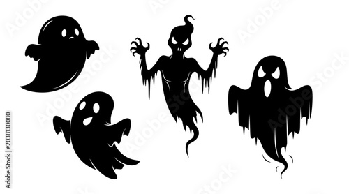 Fotografia Collection of Four Black Silhouetted Ghosts for Halloween Celebration and Spooky