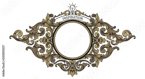 Vintage ornate frame with lightbulb and inspiration text