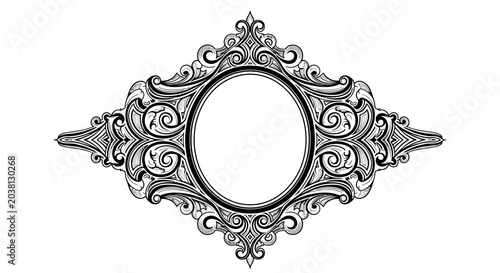 Vintage Oval Ornate Frame Decorative Element Black and White Swirls