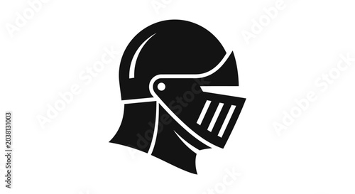 Canvas Print Black knight helmet icon, medieval armor head protection, historical warrior sym