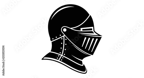 Obraz na plátně Black Knight Helmet Silhouette, Medieval Warrior Armor, Vintage Icon
