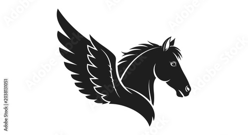 Cuadro en lienzo Black Pegasus Silhouette, Mythical Winged Horse, Fantasy Creature, Vector Art
