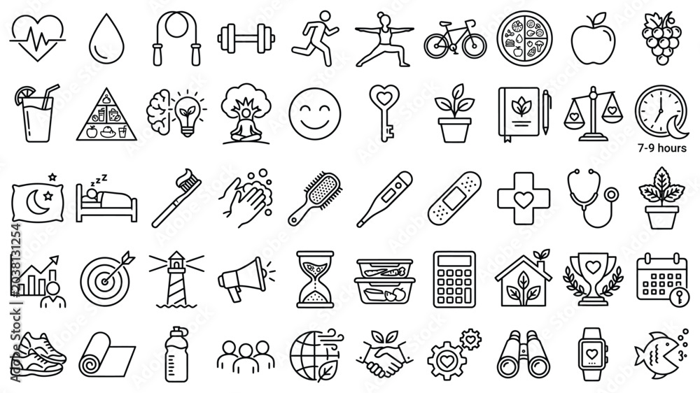 Naklejka premium Gym Workout and Outdoor Sports Activity Outline Icons Pack