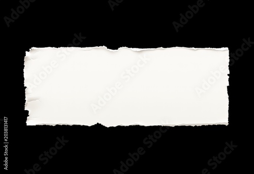 Centered Horizontal Rectangular Strip Plain White Paper Rough Torn Edges Both Sides