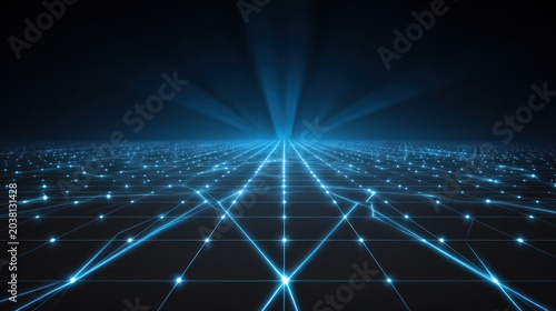 Abstract digital network with glowing lines and points in a dark space