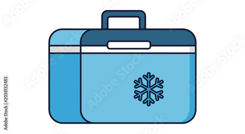 Blue cooler box with snowflake icon, portable ice chest for outdoor activities and travel.