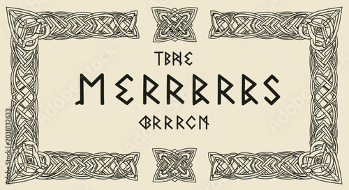 Photos Celtic Knot Border with Norse Runes and Ancient Script