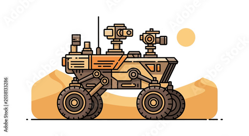 Bild auf Leinwand Mars Rover Exploring Desert Landscape, Space Exploration Vehicle
