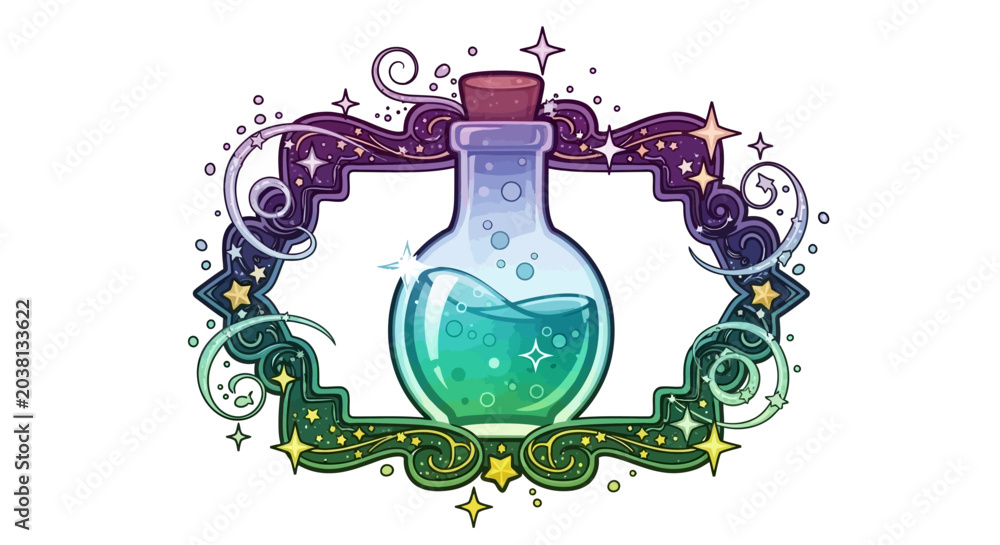 Fototapeta premium Magical Potion Bottle with Stars and Swirls - Mystical Elixir