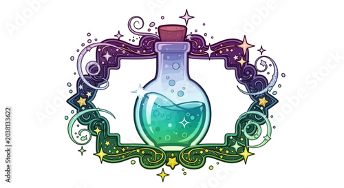 Tableau sur toile Magical Potion Bottle with Stars and Swirls - Mystical Elixir