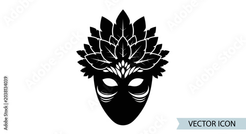 Fotografía Mysterious Masquerade Mask with Feather and Leaf Design