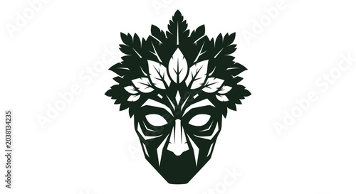 Картината върху платно Mystical Green Man Face Mask Symbol, Nature Spirit, Pagan Emblem, Folklore Icon
