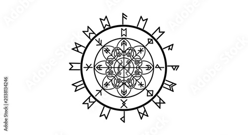 Canvas Print Mystical Norse Rune Circle with Sacred Geometry and Symbols