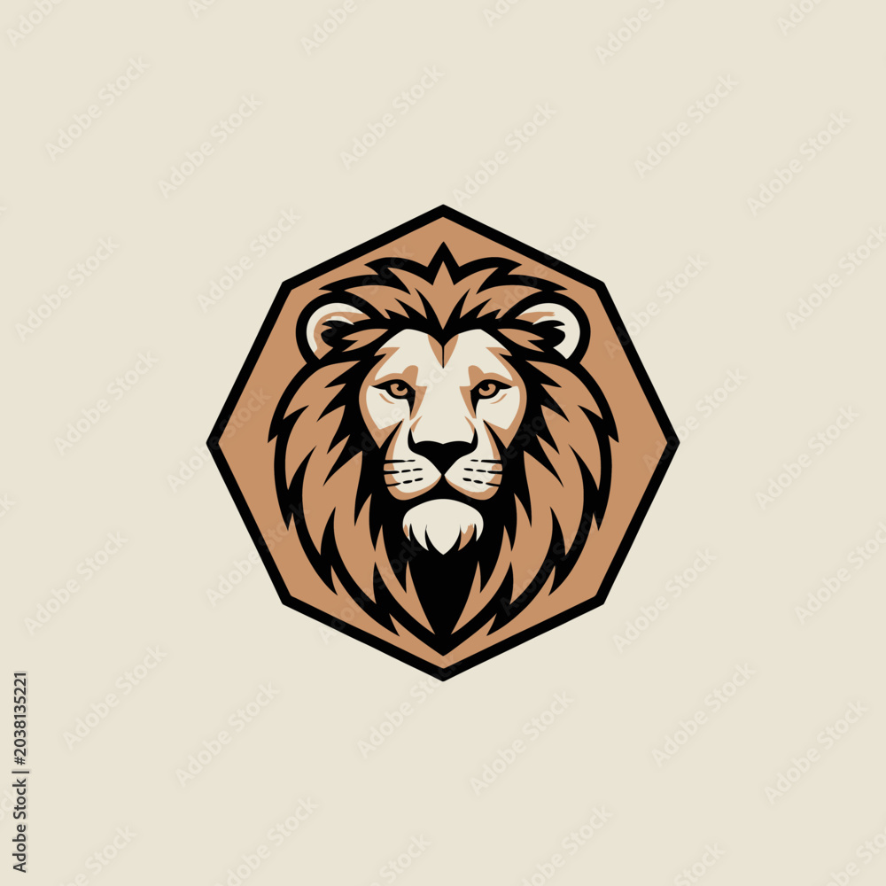 Obraz premium Lion Face Illustration Closeup Portrait.