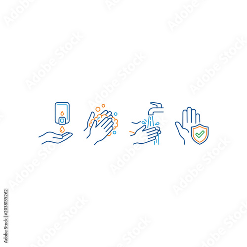 Tableau sur toile Hands washing with soap and sanitizer for hygiene and protection illustration