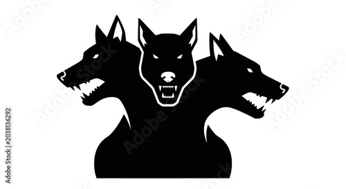Bild auf Leinwand Three Headed Dog Silhouette Vector Art
