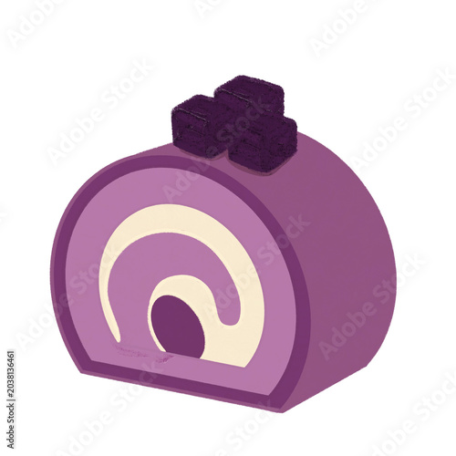 A charming hand painted illustration delicious Swiss roll cake desserts in ube flavors